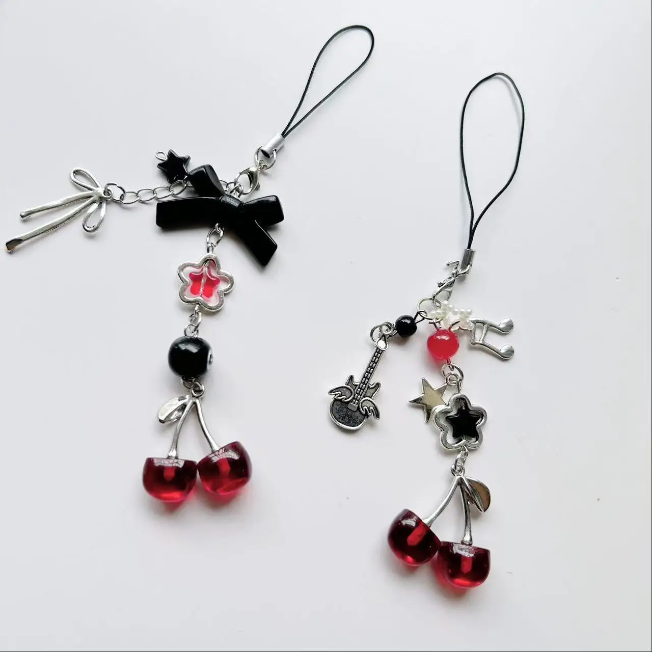 New Design 1 Piece y2k Style  Cute Cherry Bowknot Beaded Mobile Phone Charms Keychains Lanyard Smartphone Strap Accessory thumbnail 4