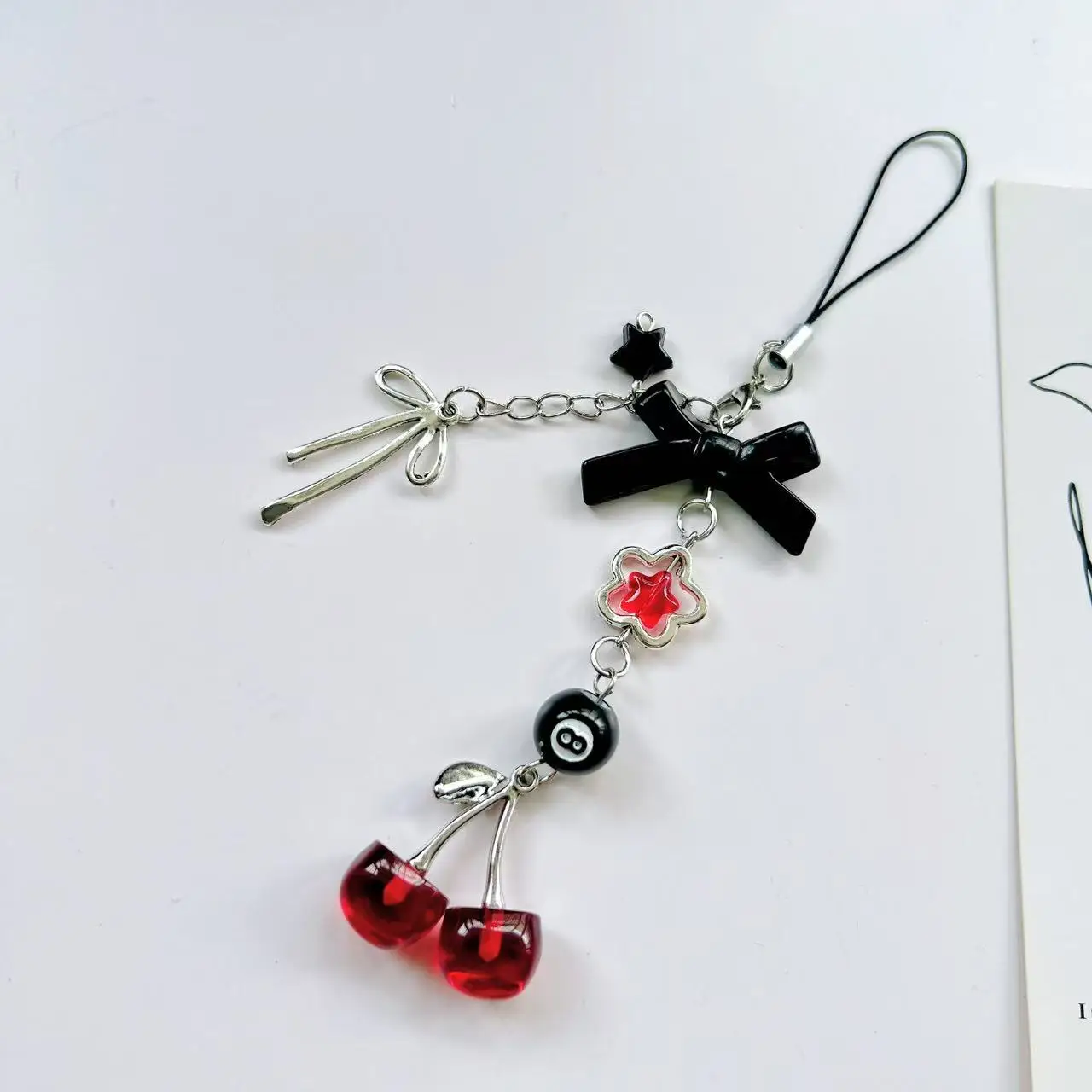 New Design 1 Piece y2k Style  Cute Cherry Bowknot Beaded Mobile Phone Charms Keychains Lanyard Smartphone Strap Accessory thumbnail 2