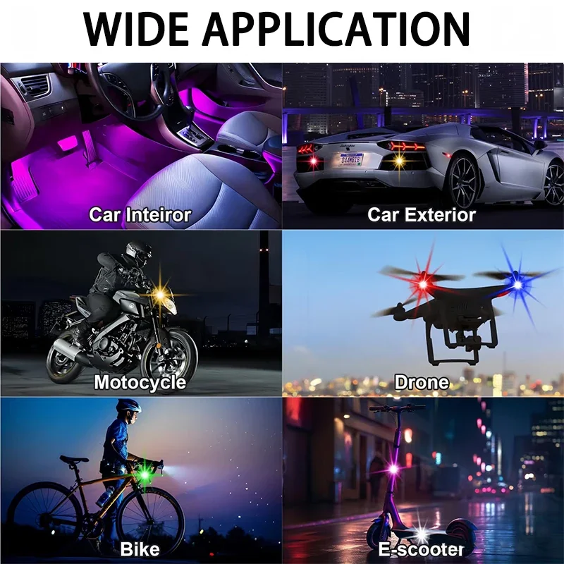2/4/6pcs RGB Strobe Lights USB Rechargeable Warning Lamp Vehicle Waterproof Decor Light Remote Control LED for Motorcycle thumbnail 6