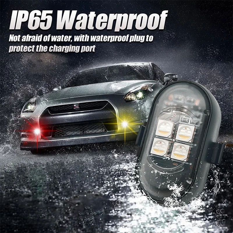 2/4/6pcs RGB Strobe Lights USB Rechargeable Warning Lamp Vehicle Waterproof Decor Light Remote Control LED for Motorcycle thumbnail 2