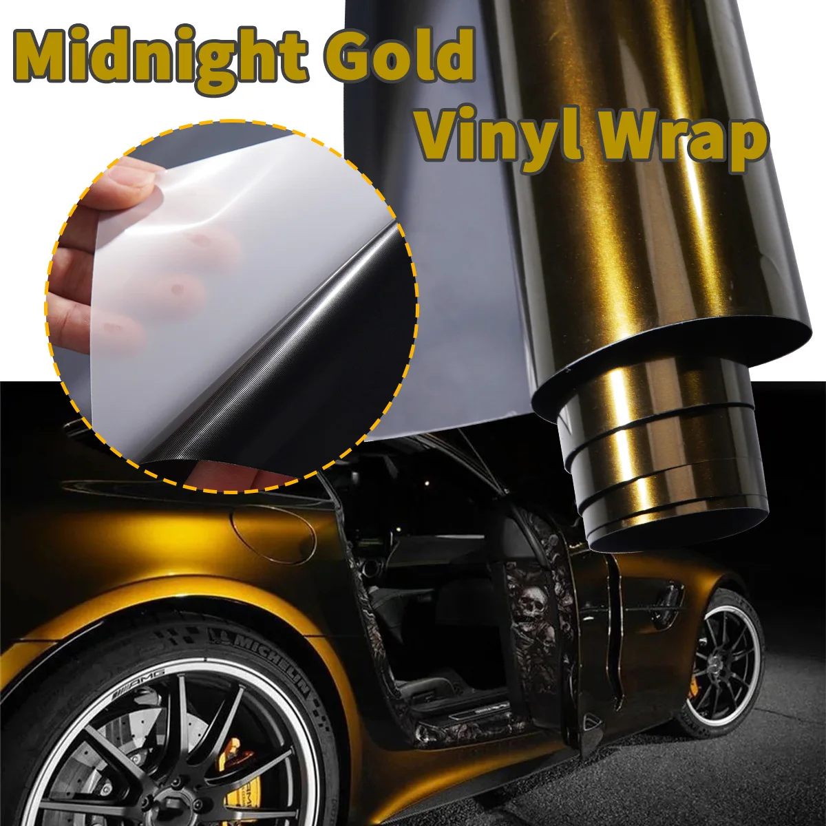 Midnight Gold High Glossy PET Adhesive Vinyl Wrap Film for Motorcycle Scooter Car Decal Wrapping