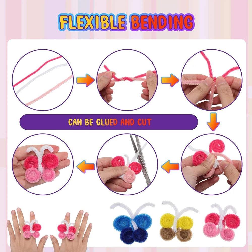 100-1500Pcs Pipe Cleaners Craft Multicolor Chenille Stems Twisting Sticks for Kids DIY Arts Handcraft Decor Plush Stick thumbnail 4
