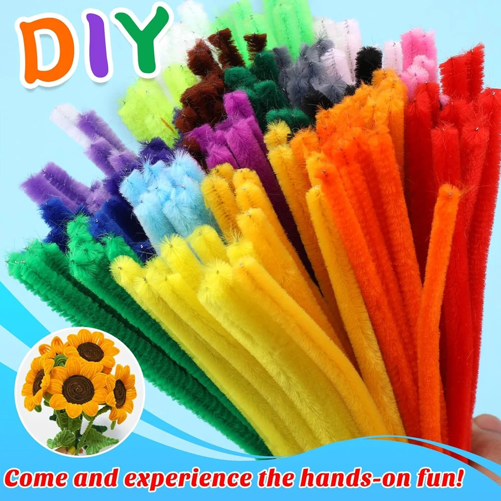 1500-100Pcs Multicolor Chenille Stem Pipe Cleaners Crafts Chenille Stems Plush Twisting Stick for Kids DIY Handcraft Decor thumbnail 2
