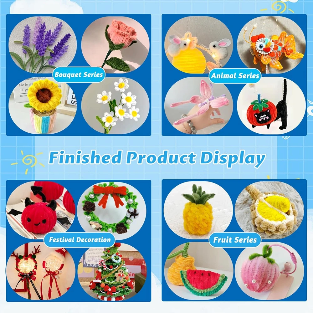 1500-100Pcs Multicolor Chenille Stem Pipe Cleaners Crafts Chenille Stems Plush Twisting Stick for Kids DIY Handcraft Decor thumbnail 6