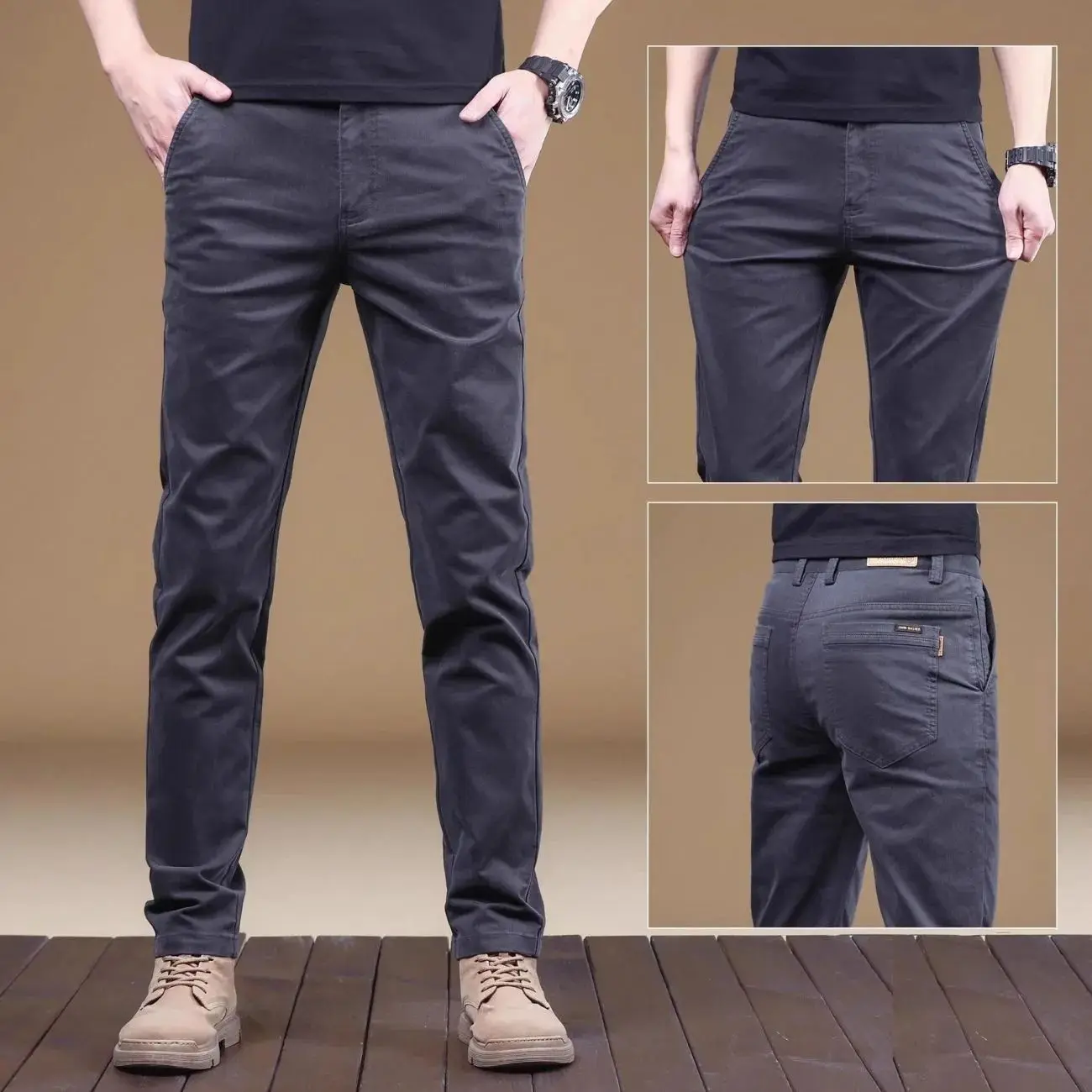 2025 Summer Thin Cotton Men's Casual Pants Trendy Versatile Elastic Light Business Trousers Work Formal Slim Straight Pants thumbnail 4