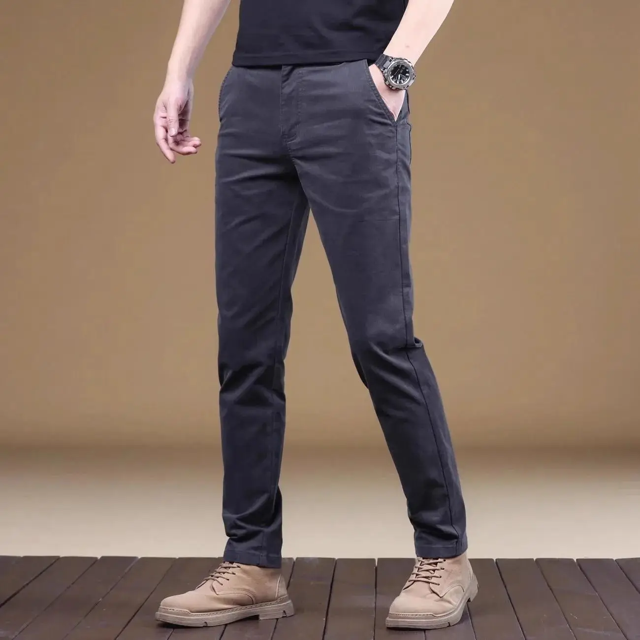 2025 Summer Thin Cotton Men's Casual Pants Trendy Versatile Elastic Light Business Trousers Work Formal Slim Straight Pants thumbnail 6