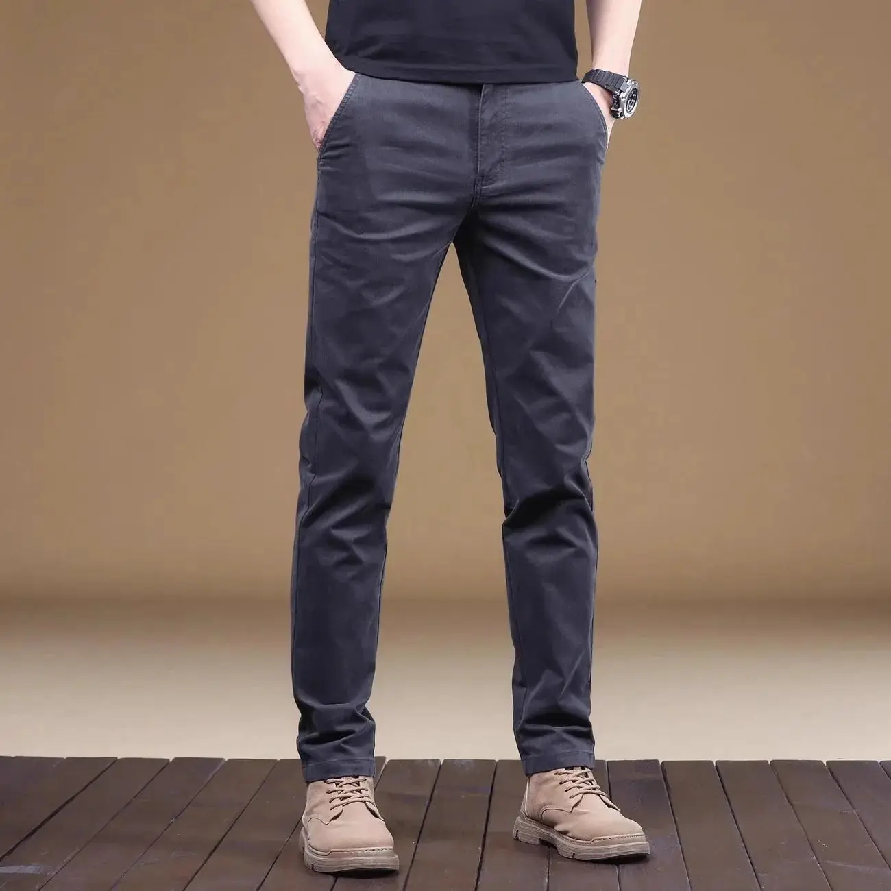 2025 Summer Thin Cotton Men's Casual Pants Trendy Versatile Elastic Light Business Trousers Work Formal Slim Straight Pants thumbnail 5