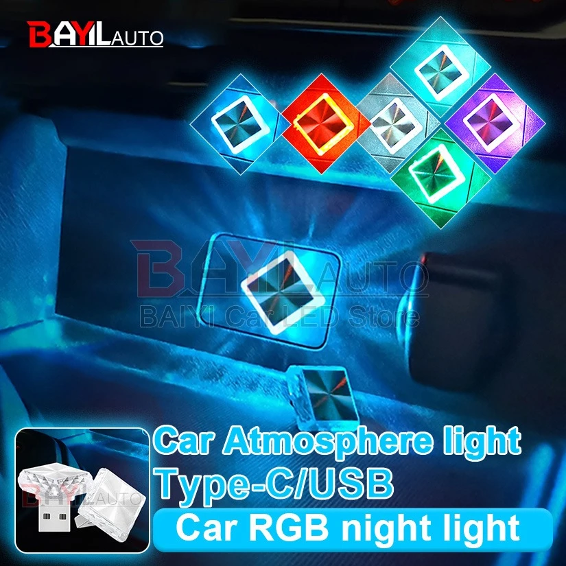 creativity 7 colors Touch Little Night Light, car LED atmosphere Lamp, Multi-color adjustable, Suitable for USB & Type-C