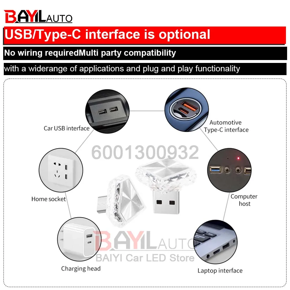 creativity 7 colors Touch Little Night Light, car LED atmosphere Lamp, Multi-color adjustable, Suitable for USB & Type-C thumbnail 4