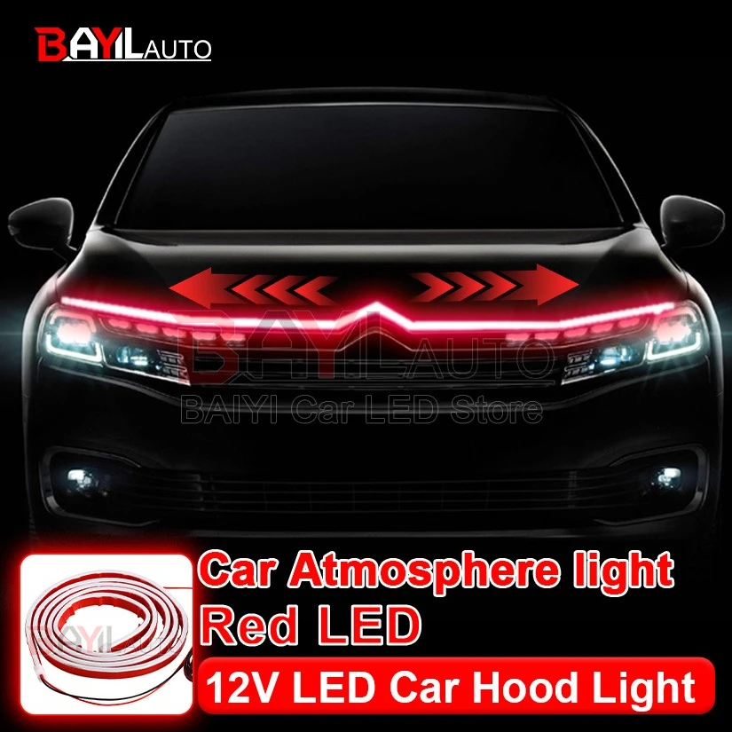 12V Red Led Car Hood Light Strip, Scan Starting Decor Lamp, Flexible Daytime Running lamp, Auto Headlight Strips Car Assecories