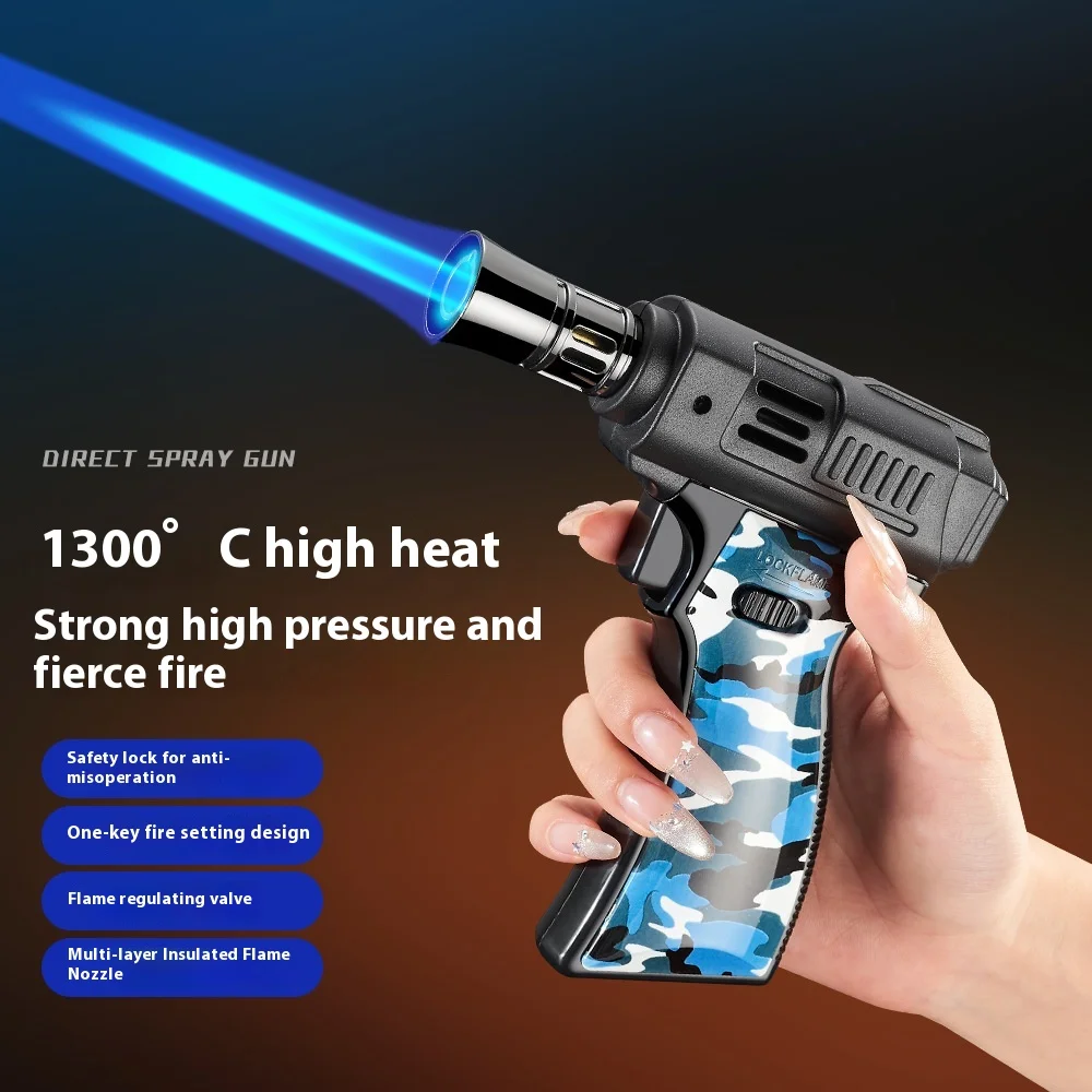 BBQ Barbecue Powerful Metal Gas Lighter Windproof Turbo Jet Blue Flame Kitchen Torch Cigar Smoking Accessories Gun Company