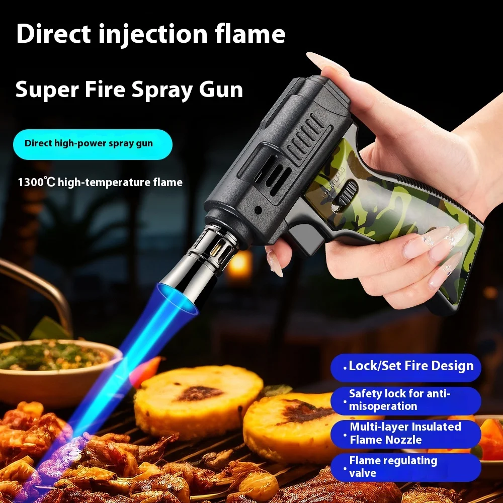 BBQ Barbecue Powerful Metal Gas Lighter Windproof Turbo Jet Blue Flame Kitchen Torch Cigar Smoking Accessories Gun Company thumbnail 2