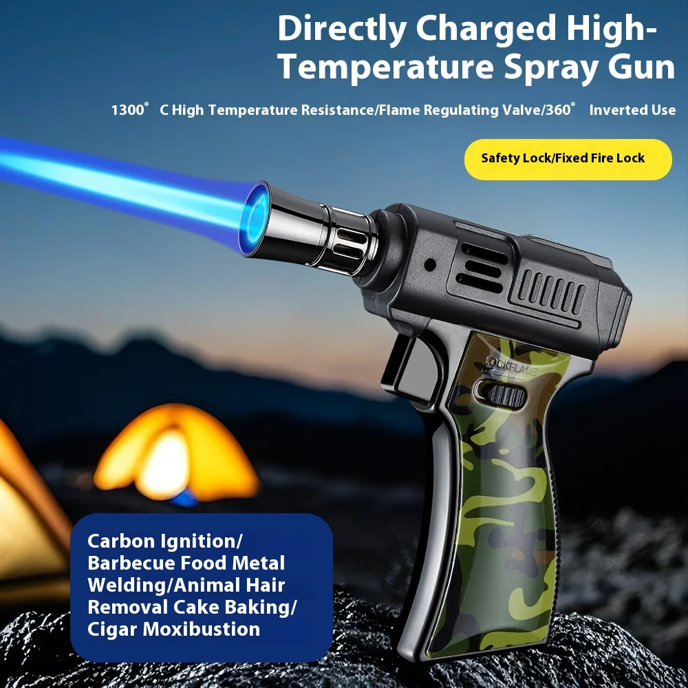 BBQ Barbecue Powerful Metal Gas Lighter Windproof Turbo Jet Blue Flame Kitchen Torch Cigar Smoking Accessories Gun Company thumbnail 4