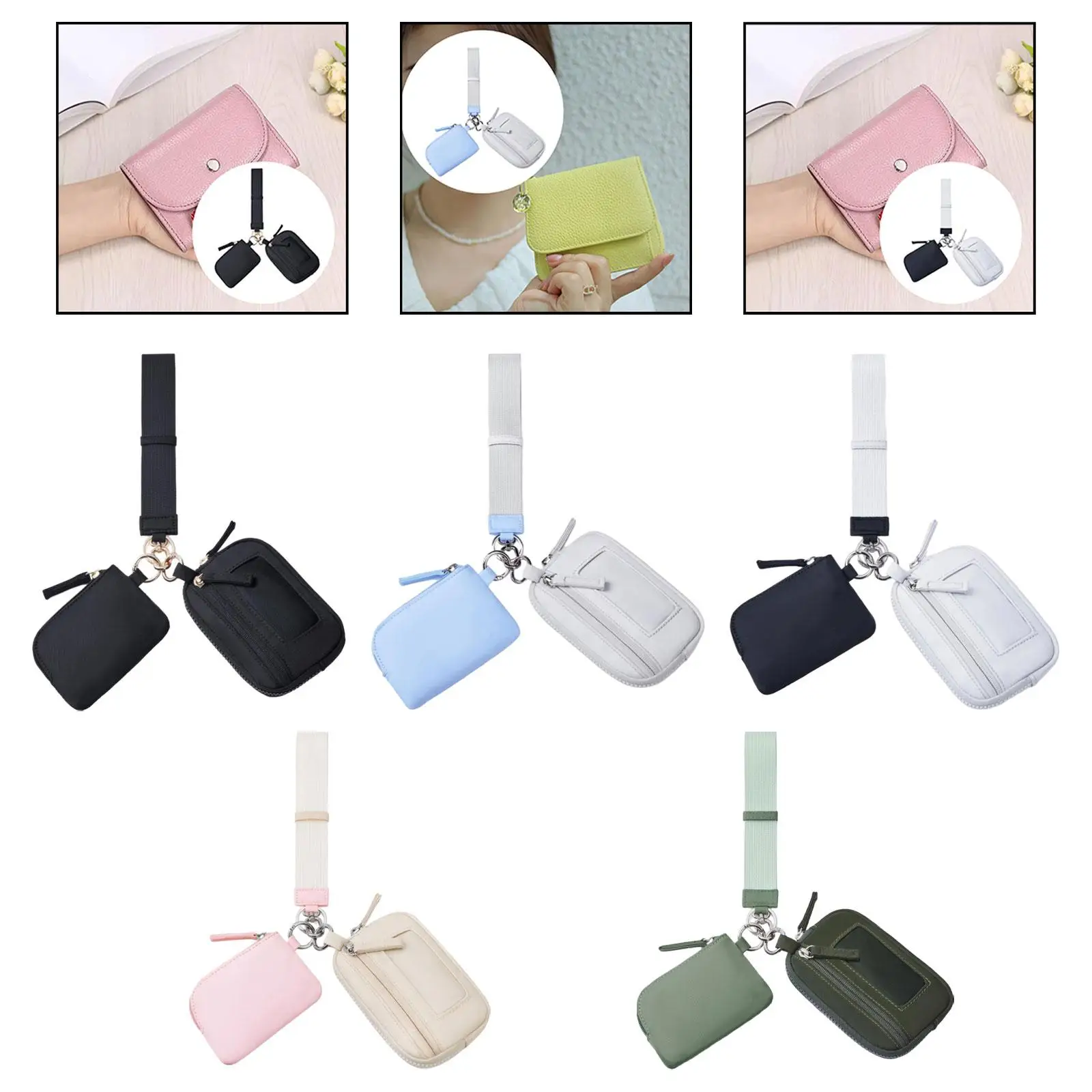 Keychain Wristlet Wallet Compartment Nylon Bag with Zipper for Travel Shopping thumbnail 4