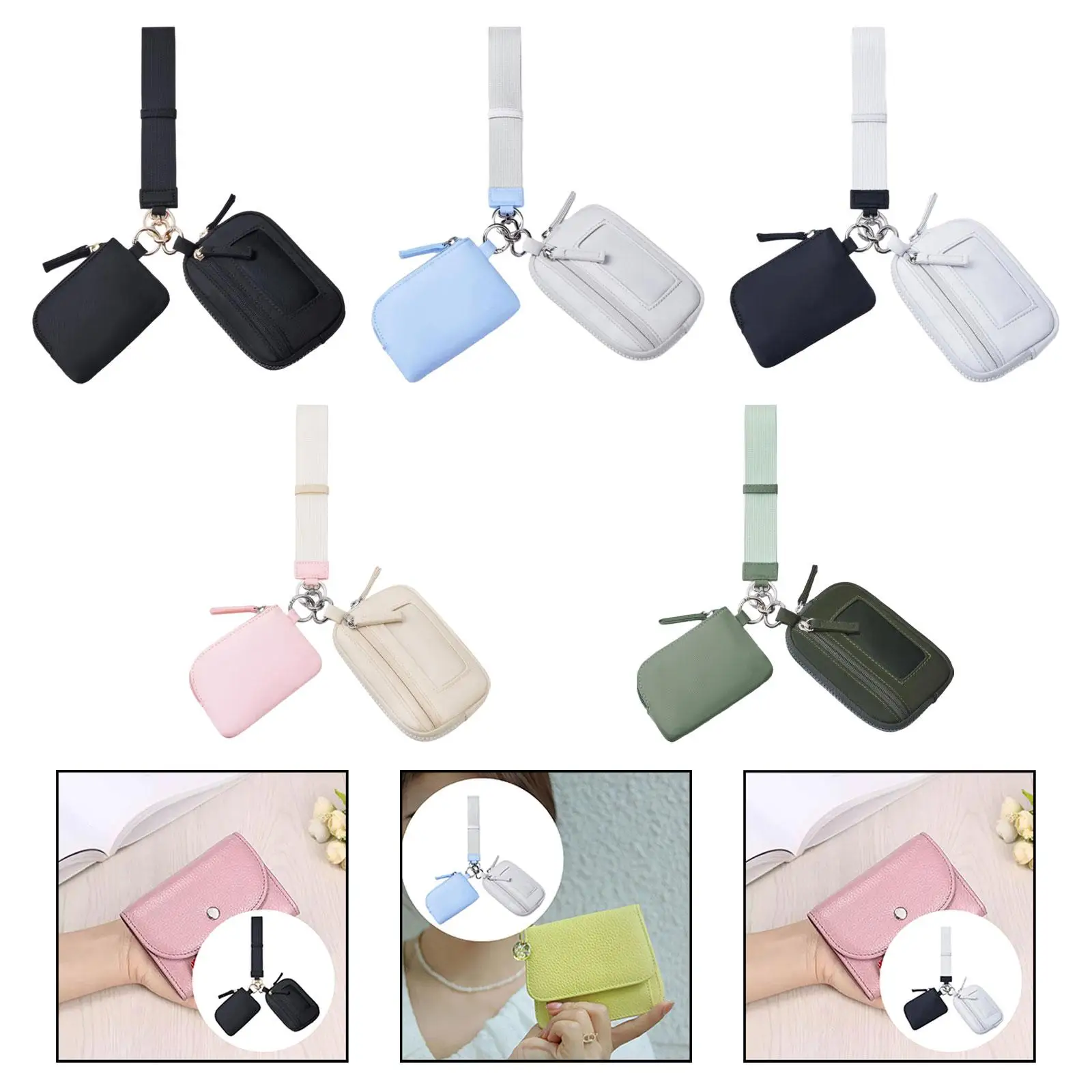 Keychain Wristlet Wallet Compartment Nylon Bag with Zipper for Travel Shopping thumbnail 3