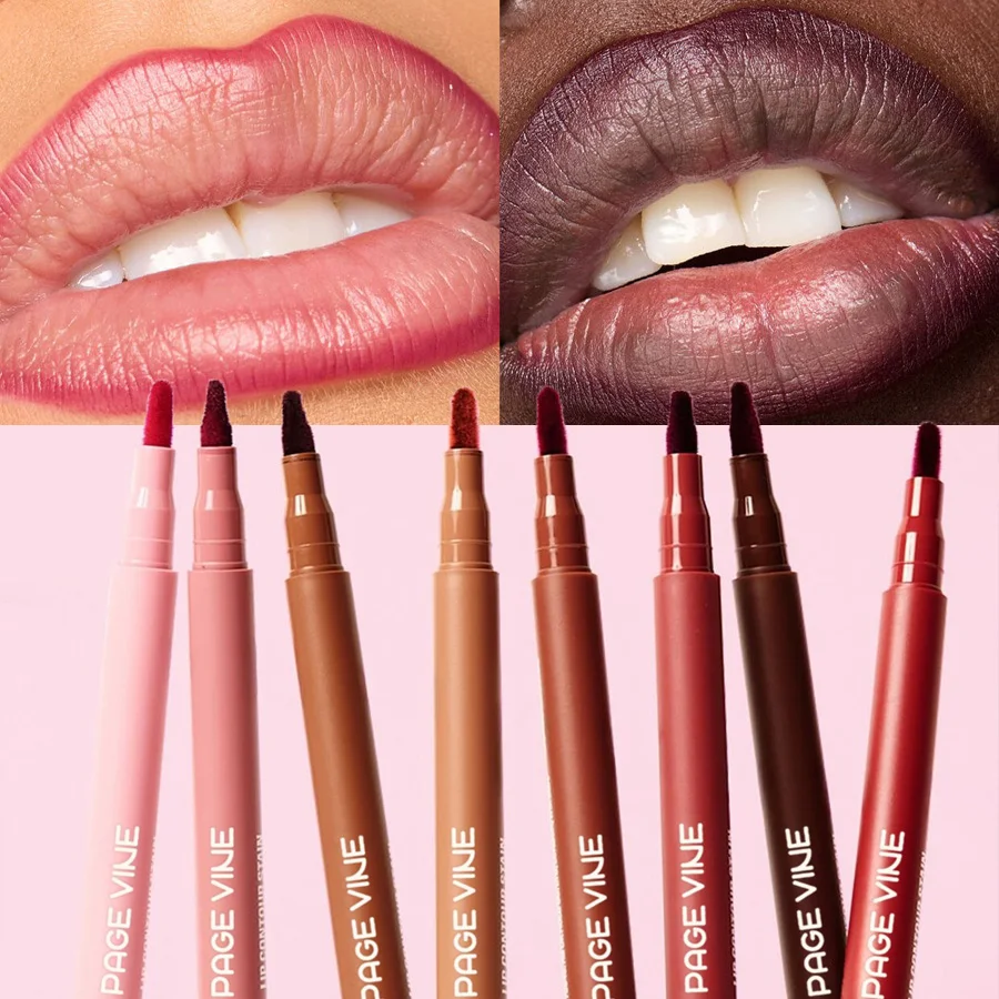 Lipliner Pencil Long-Lasting Matte Creamy Plumping Lip Stain Waterproof Natural Nude Brown Slim Plush Brush Head Lipliner Makeup