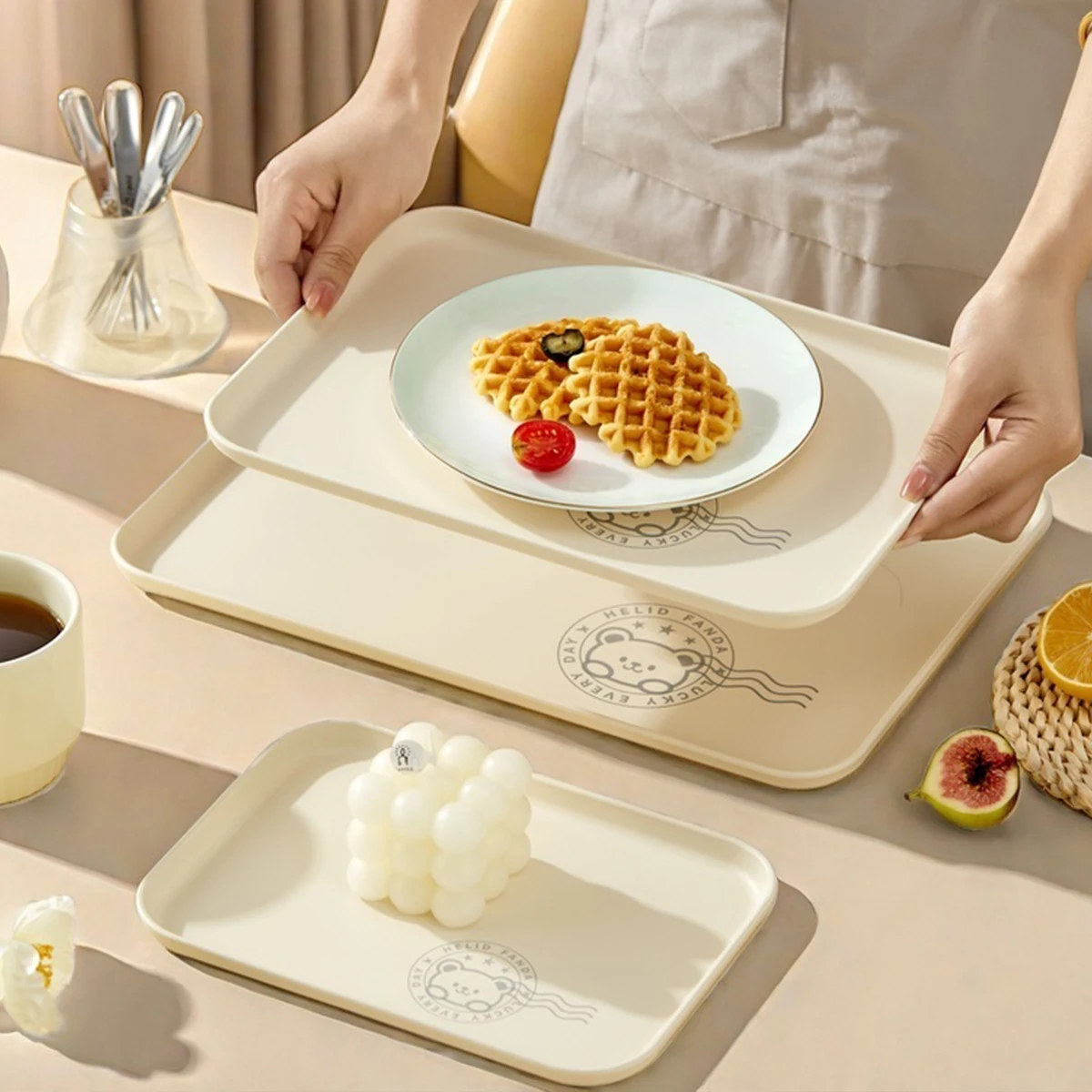 WORTHBUY Stackable Plastic Storage Tray Rectangular Fruit Dessert Tray  Large Capacity Food Serving Tray Kitchen Organizer thumbnail 2