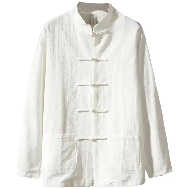 Retro Chinese Style Linen Shirt Men's Long Sleeve Cotton Linen Button up Stand Collar Tang Costume Spring Autumn Fashion Urban thumbnail 6
