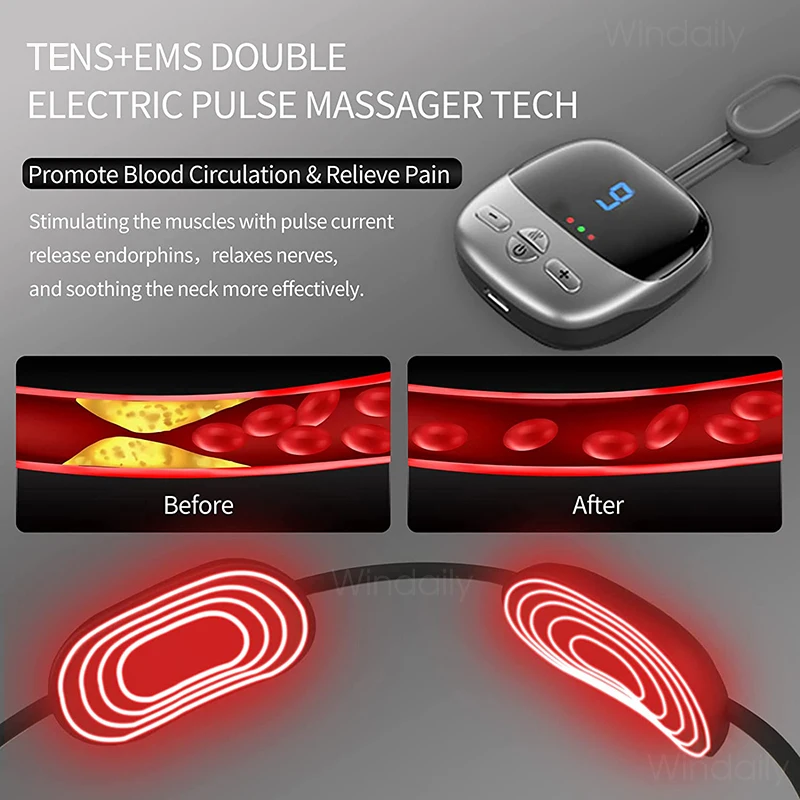 2025 Mini Portable Hanging Neck Massager With Heat Electric EMS TENS Pulse Hot Compress Smart Cervical Spine Massager Shoulder thumbnail 3