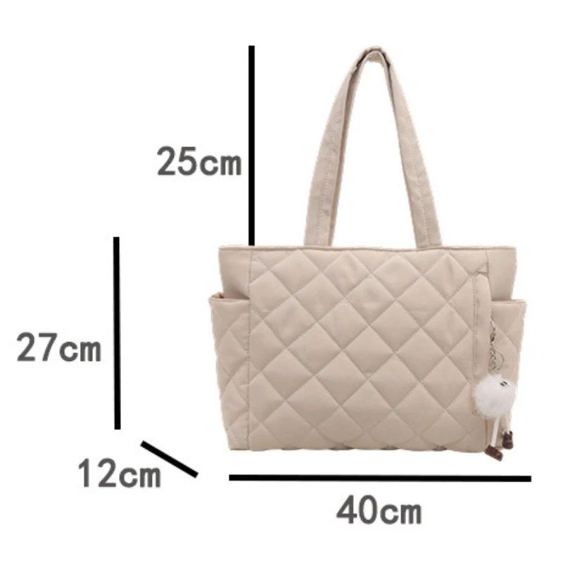 Multi Pocket Women Mailman Bag Diamond Patterned Cotton Clothing Shoulder Bag Large Capacity Tote Bag Casual Nylon Shoulder Bag thumbnail 6