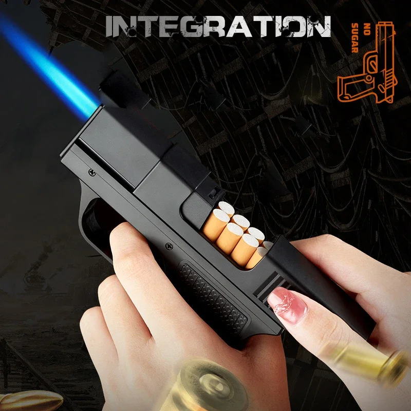 Creative Pistol Lighter Cigarette Box 10PCS Jet Butane Gas Torch Lighter Welding Gun Windproof Cigar Lighter Unusual Men Gift thumbnail 2