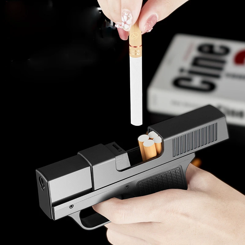 Creative Pistol Lighter Cigarette Box 10PCS Jet Butane Gas Torch Lighter Welding Gun Windproof Cigar Lighter Unusual Men Gift thumbnail 4