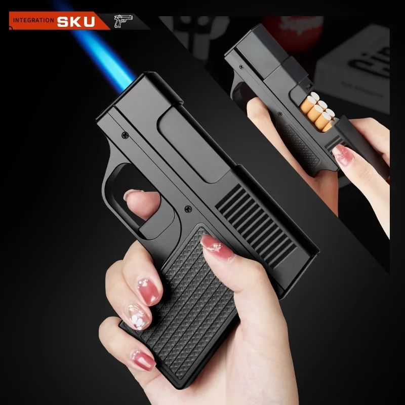 Creative Pistol Lighter Cigarette Box 10PCS Jet Butane Gas Torch Lighter Welding Gun Windproof Cigar Lighter Unusual Men Gift thumbnail 3