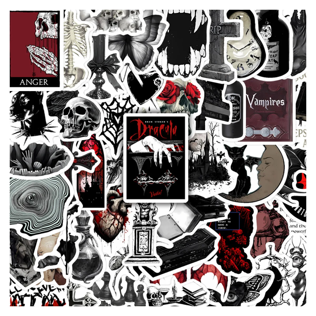50Pcs Vampire Elements Stickers Gothic  DIY Stickers Scrapbooking Phone Luggage Skateboard Waterproof Decals thumbnail 6