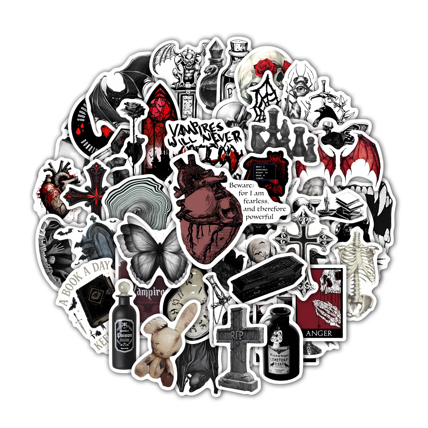 50Pcs Vampire Elements Stickers Gothic  DIY Stickers Scrapbooking Phone Luggage Skateboard Waterproof Decals thumbnail 5
