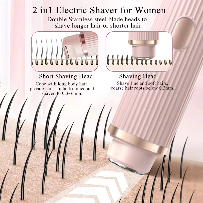 2026 New Women Electric Shaver Waterproof 2 in 1 Double Head Bikini Hair Trimmer Detachable Head Wet Dry Shaver thumbnail 4