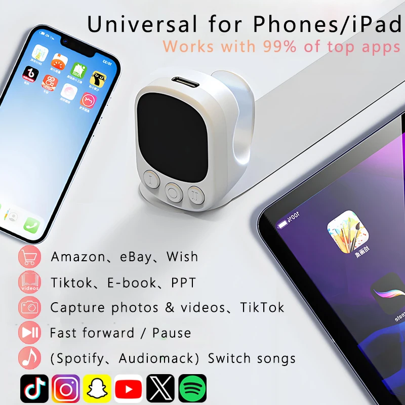 Tiktok Scrolling Ring Remote Control Touchpad Camera Shutter Mouse Ring for Short Video Control Compatible with iPhone iPad thumbnail 3