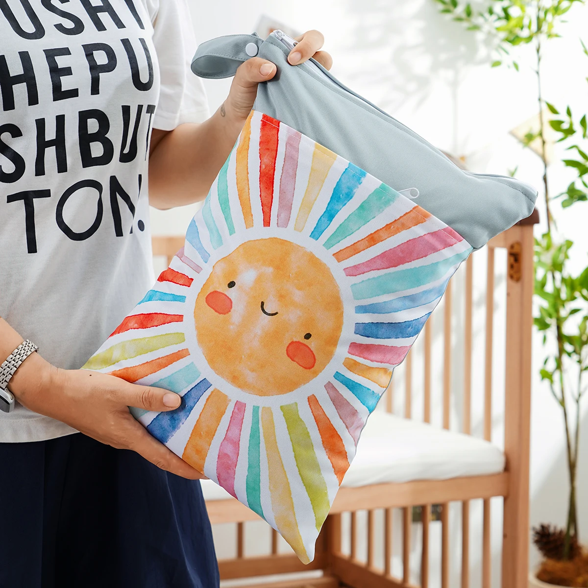 30*40CM Waterproof Reusable Wet Dry Bag With Two Zippered Washable Baby Diaper Nappy Bag Stroller Carry Handle Bag