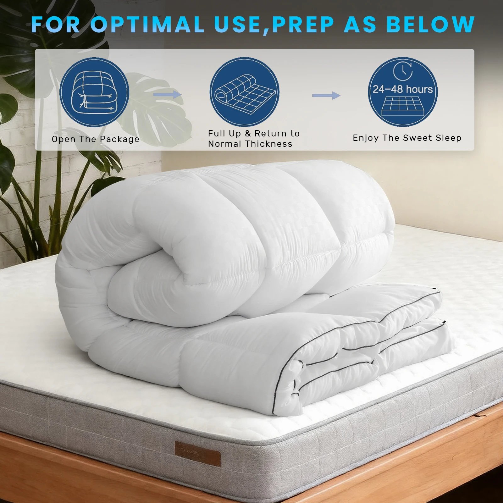 Double Bed Mattress Topper 10cm: Quilted Ultra Fluffy, Breathable Microfiber, Elastic Straps for Comfort & Restful Sleep thumbnail 5