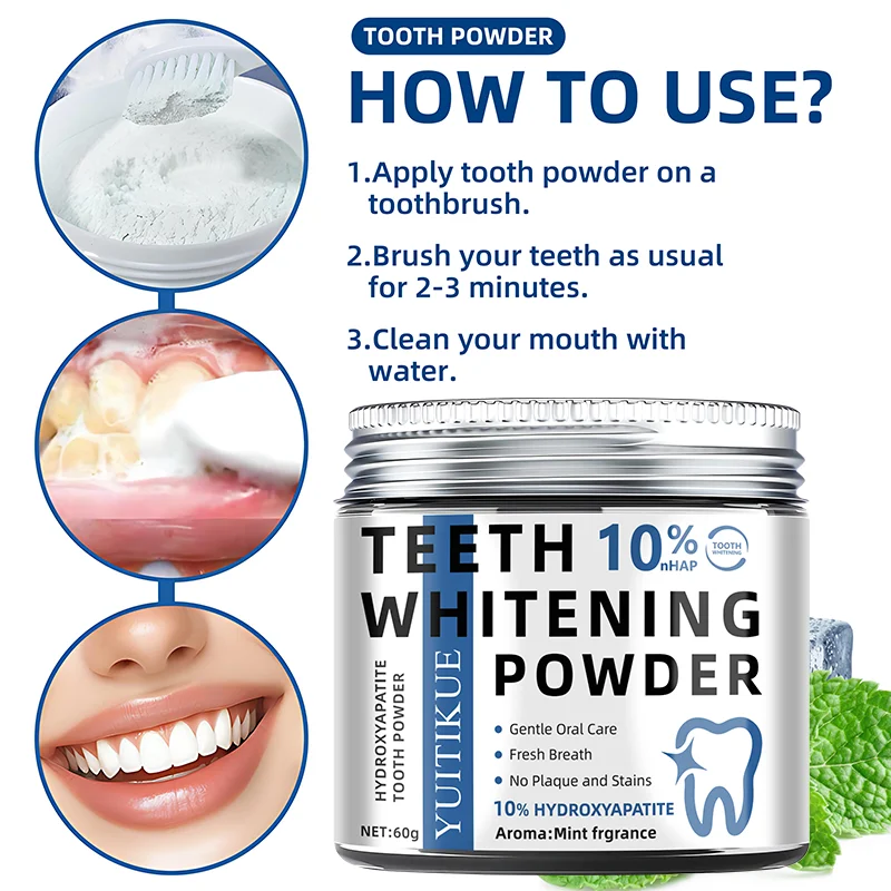 10% Sodium Hydroxide Teeth Whitening Powder Gentle Oral Care Freshens Breath No Tooth Plaque Or Stains 10% Hydroxyapatite thumbnail 6
