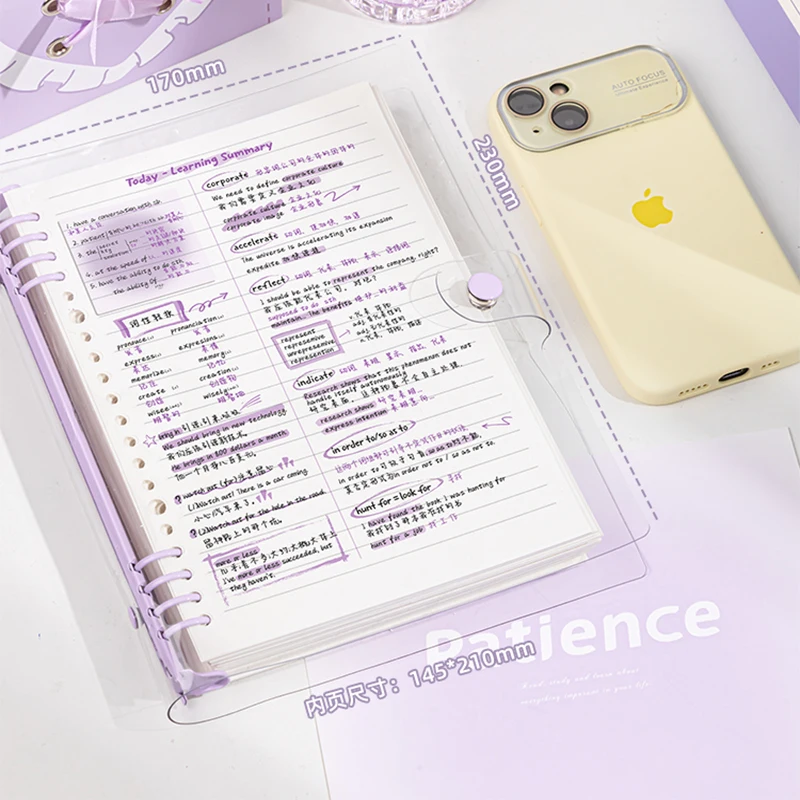60sheets A5 Transparent Soft Leather Loose-leaf Notebooks with Detachable Ring Covers and Horizontal Lines for Students thumbnail 5