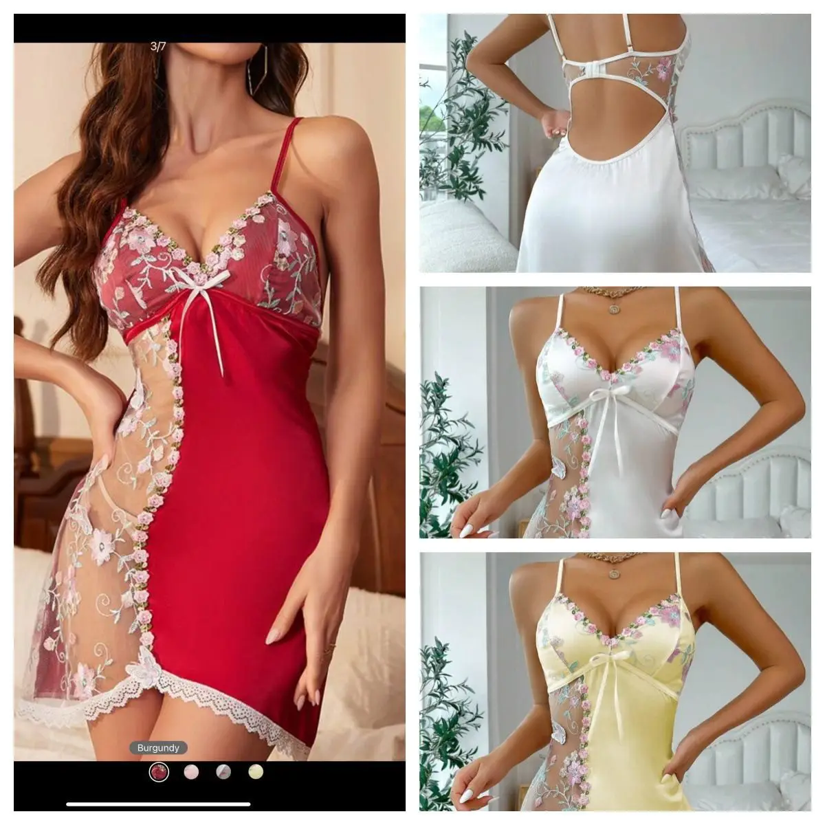 Sexy Lace Embroidery Chemise Nightgown Cross-Border Large Size See through Strap Design Breathable Satin Sleepwear for Women thumbnail 2