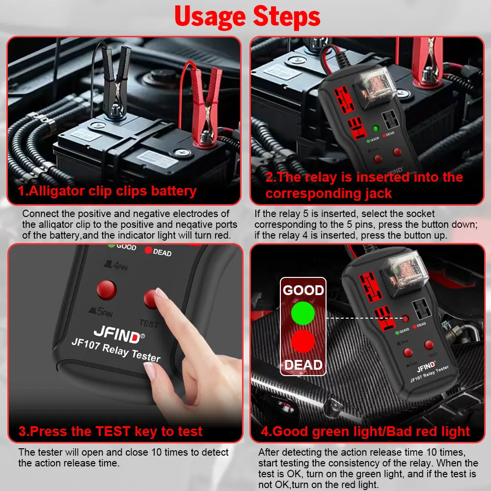 Car Relay Tester Diagnostic Tools 12V-24V Voltage Tester Battery Automotive LED Indicator Relay Detection Diagnostic Checker thumbnail 6