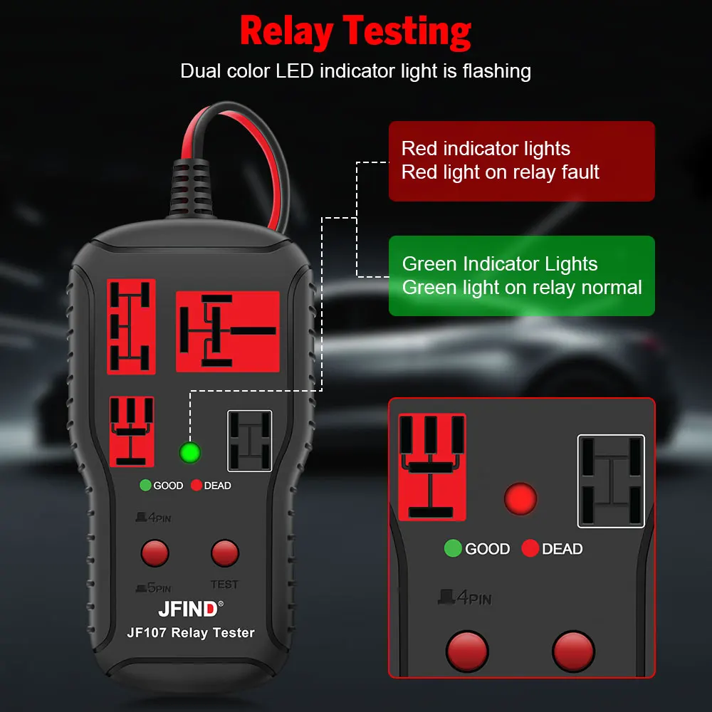 Car Relay Tester Diagnostic Tools 12V-24V Voltage Tester Battery Automotive LED Indicator Relay Detection Diagnostic Checker thumbnail 4