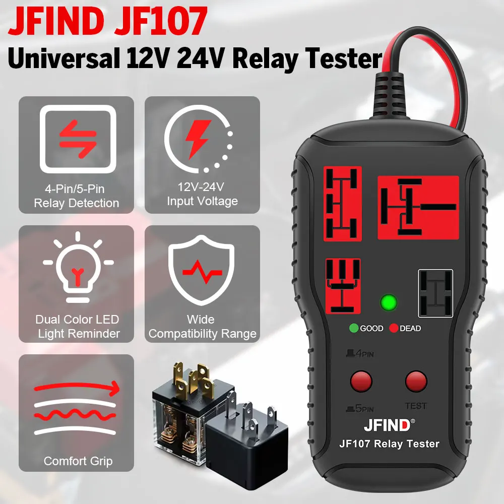 Car Relay Tester Diagnostic Tools 12V-24V Voltage Tester Battery Automotive LED Indicator Relay Detection Diagnostic Checker