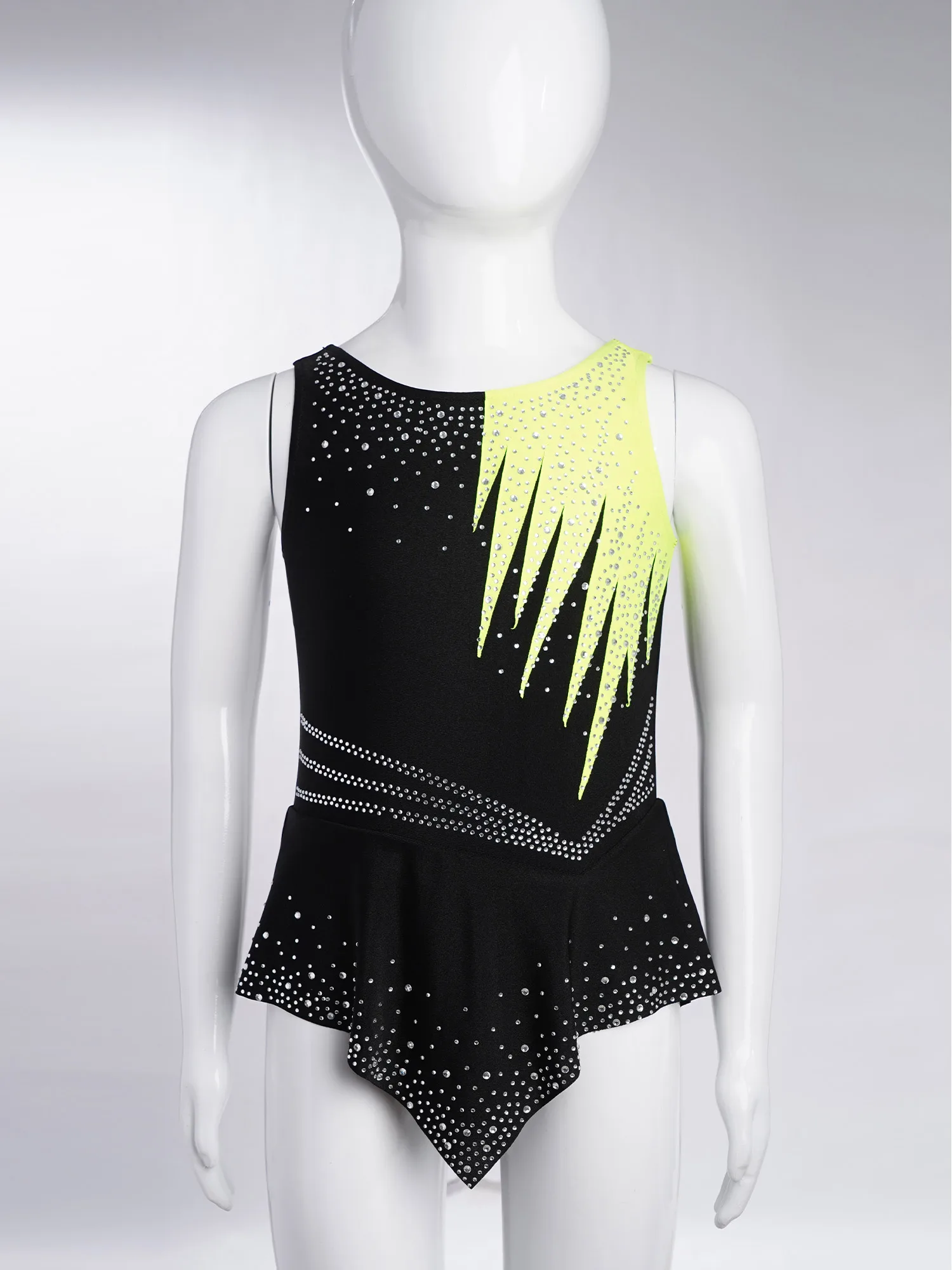 Kids Girls Rhythmic Gymnastics Leotard Dress Rhinestones Figure Skating Rumba Latin Dance Cha-Cha Bodysuit Performance Costume thumbnail 2