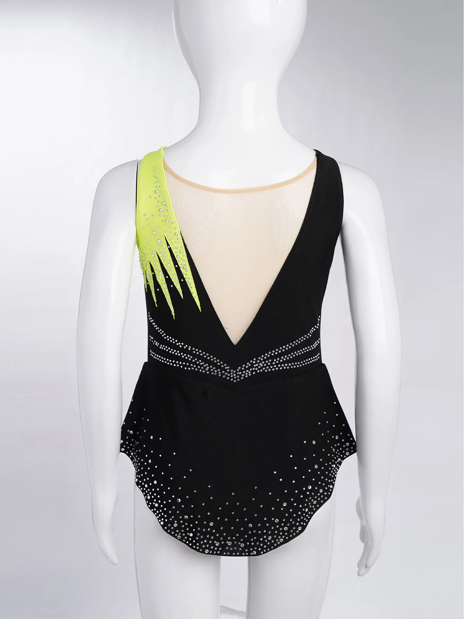 Kids Girls Rhythmic Gymnastics Leotard Dress Rhinestones Figure Skating Rumba Latin Dance Cha-Cha Bodysuit Performance Costume thumbnail 3