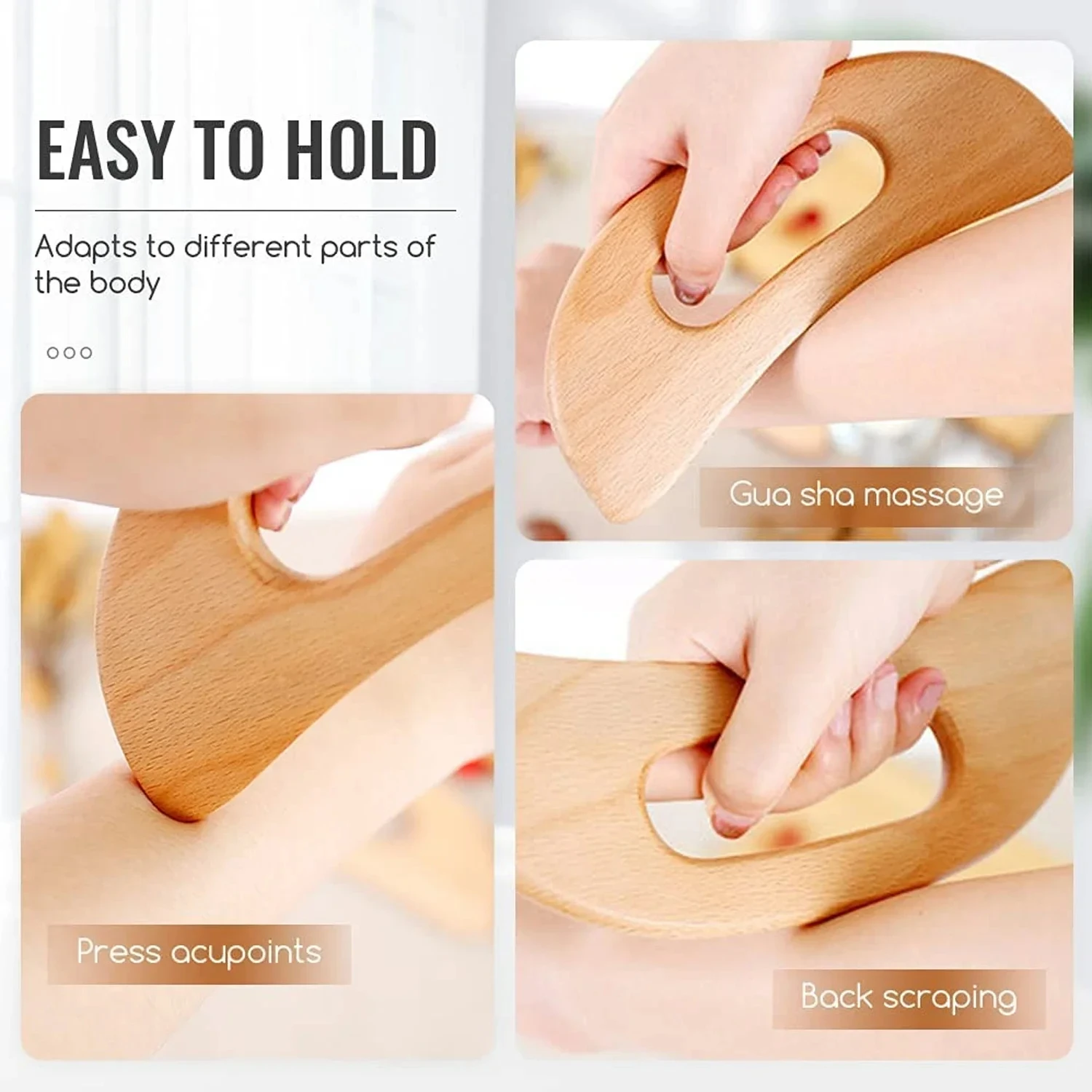 Wooden Cellulite Massager - Full Body Gua Sha Tool for Muscle Scraping & Back Massage, Natural Wood Care thumbnail 2