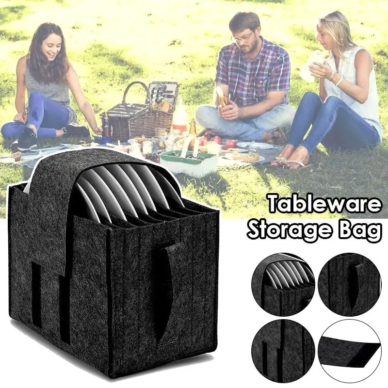 Thickened Felt Plate Dish Cup Storage Bag Holder Camping Tableware Container For Motorhome Kitchen Cupboard Organization thumbnail 5