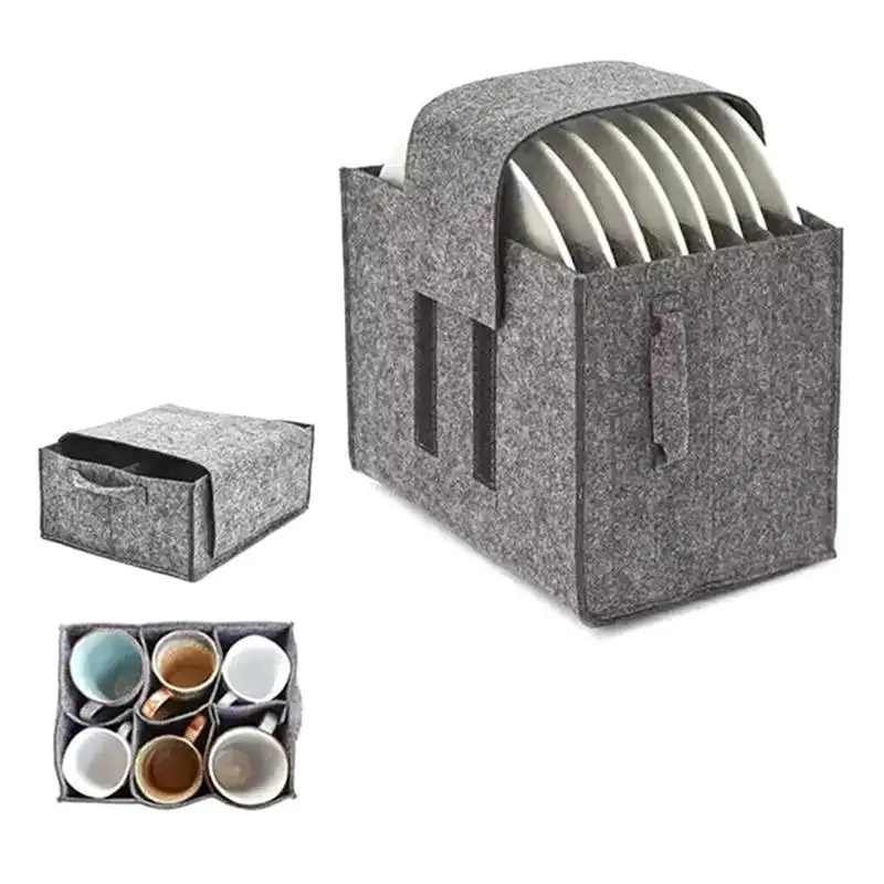 Thickened Felt Plate Dish Cup Storage Bag Holder Camping Tableware Container For Motorhome Kitchen Cupboard Organization thumbnail 2