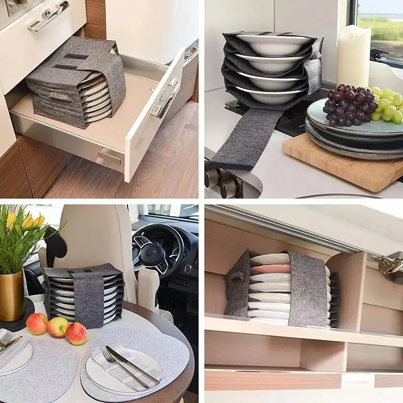 Thickened Felt Plate Dish Cup Storage Bag Holder Camping Tableware Container For Motorhome Kitchen Cupboard Organization thumbnail 4