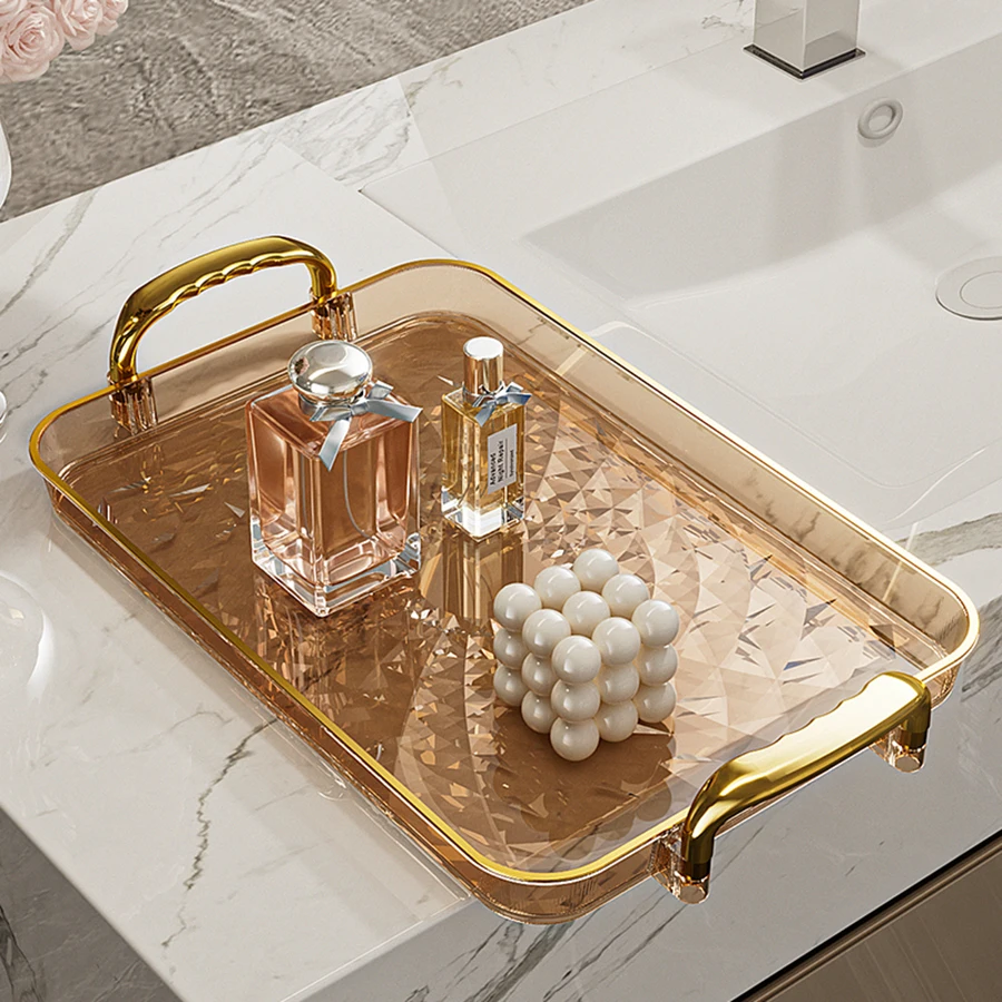 WORTHBUY Light Luxury Clear Serving Tray Plastic Fruit Dessert Tray With Handle Home Decorative Storage Tray Kitchen Organizer thumbnail 6