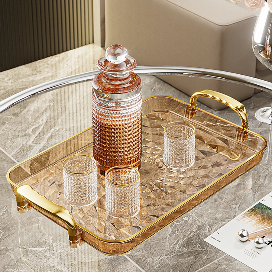 WORTHBUY Light Luxury Clear Serving Tray Plastic Fruit Dessert Tray With Handle Home Decorative Storage Tray Kitchen Organizer thumbnail 5