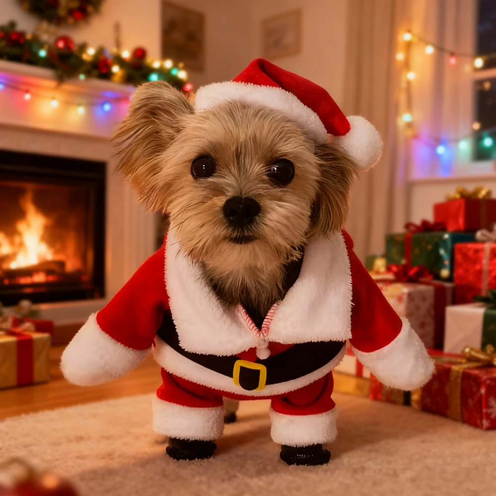 Cute Dog Santa Claus Outfit Christmas Costume for Small Dogs Cats Yorkie Cosplay Clothes Dress Up Jumpsuit Party Gifts Supplies thumbnail 2