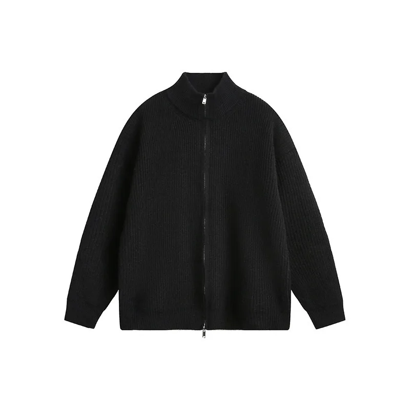 Men's Zipper Front Knitted Cardigan Pure Color Loose Fit Stand Collar Casual Sweater Jacket Autumn Winter Comfortable Outerwear thumbnail 5