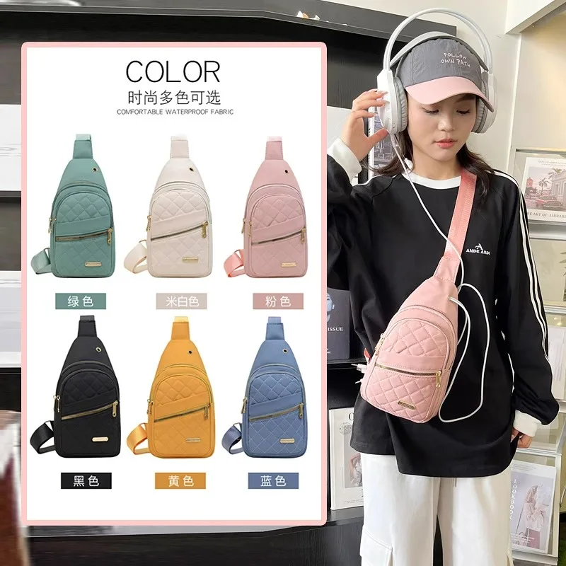 Korean version of simple women's breast bag new multi-layer embroidery thread large-capacity chest backpack girl outdoor casual